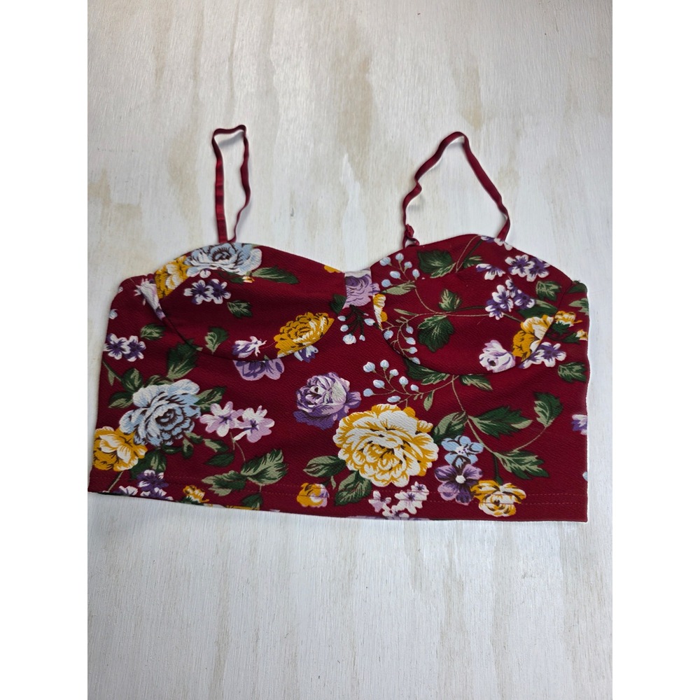 SHEIN Floral Bustier Crop Top Burgundy Red Boho Cottagecore Y2K Large